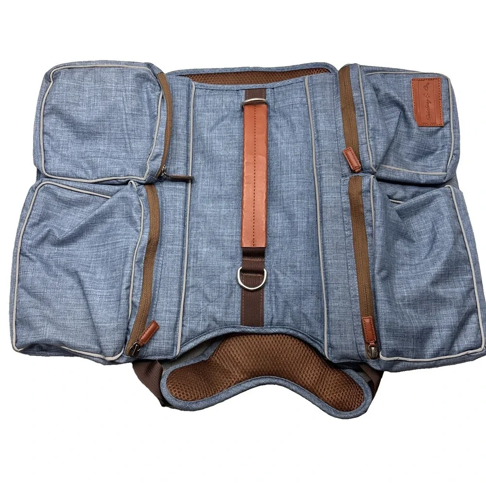 Large Dog Harness Backpack with Storage Pockets | Adjustable | Blue & Brown